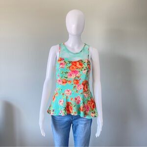 Papaya Floral Sleeveless Top - Turquoise and Orange With Mesh Back